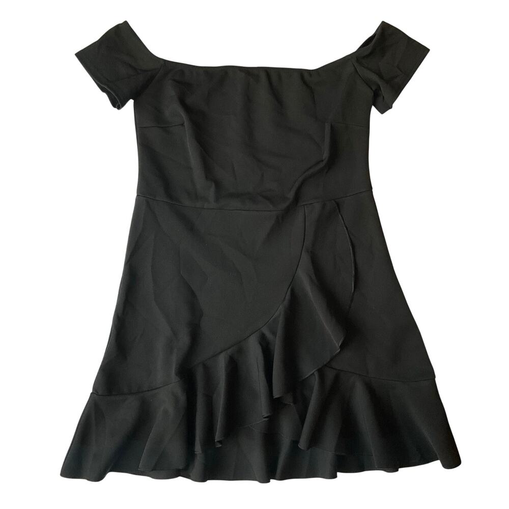Nasty Gal Women Mini Dress size 10 US Off Shoulder Ruffle Cute Solid Black